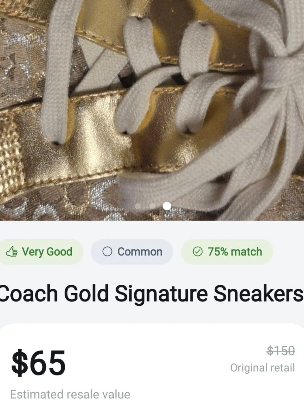 COACH Metallic Gold Signature Jacquard Low-Top Sneakers 8.5